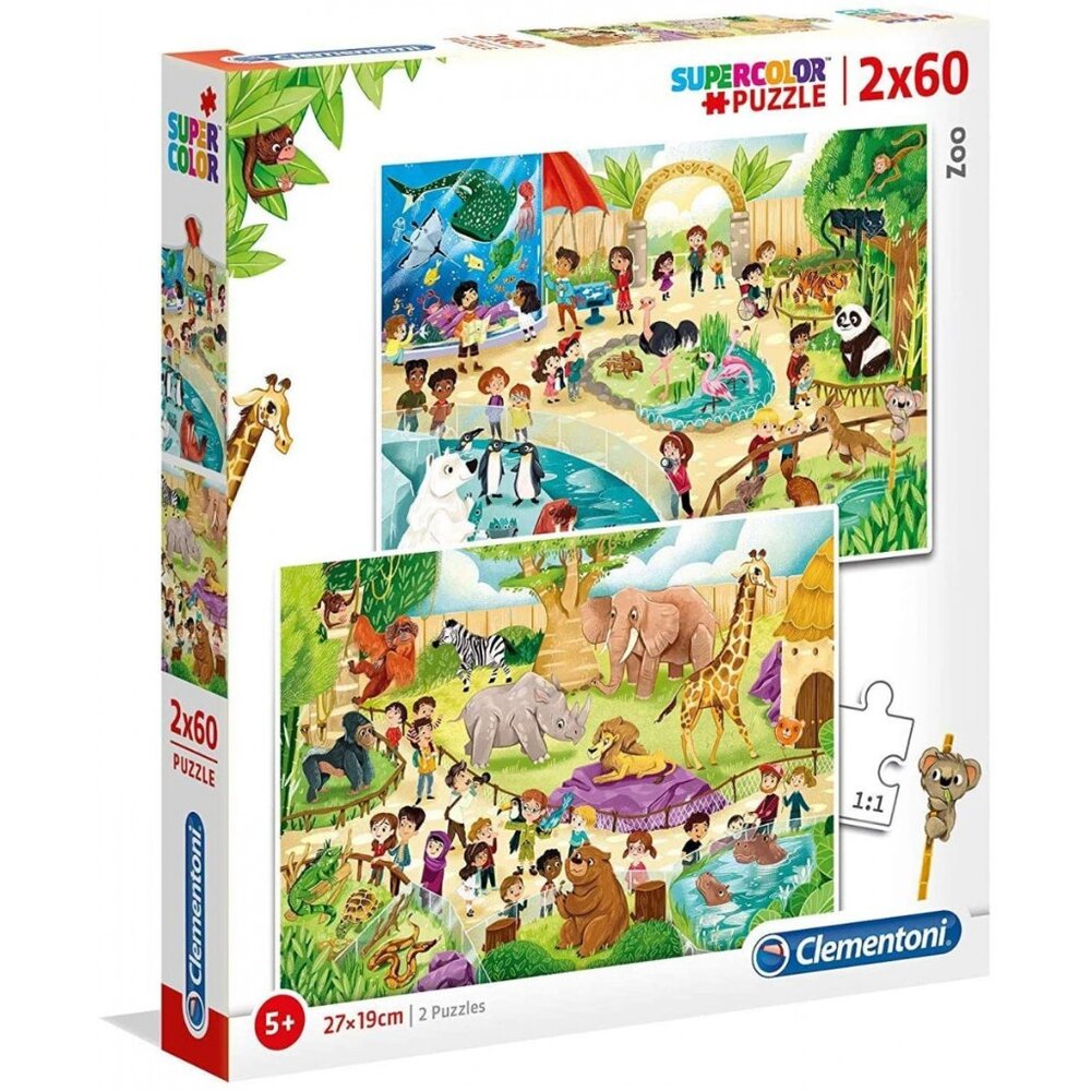 Clementoni Zoo Supercolor Puzzle 2 x 60 Pieces For Age 5+ New Sealed
